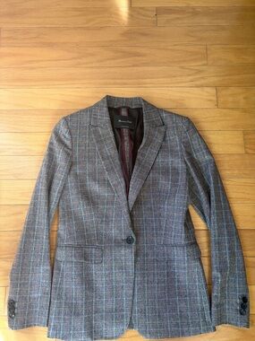 Massimo Dutti Gray Plaid Single-Button Women's Blazer